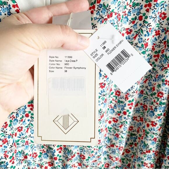 Notes Du Nord Naya Ruched Front Dress Flower Symphony NWT Asymmetrical Hem 8 - Picture 7 of 16